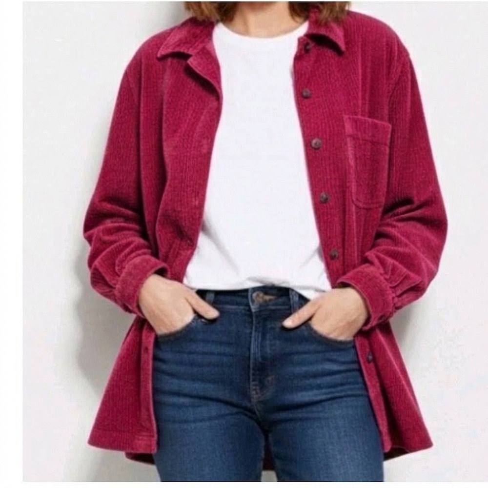 LL Bean Womens XL Corduroy Button Down Shirt Magenta Pink 100% Cotton